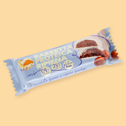 BARRETTA PROTEICA AL CIOCCOLATO BIANCO e RIPIENO GIANDUIA